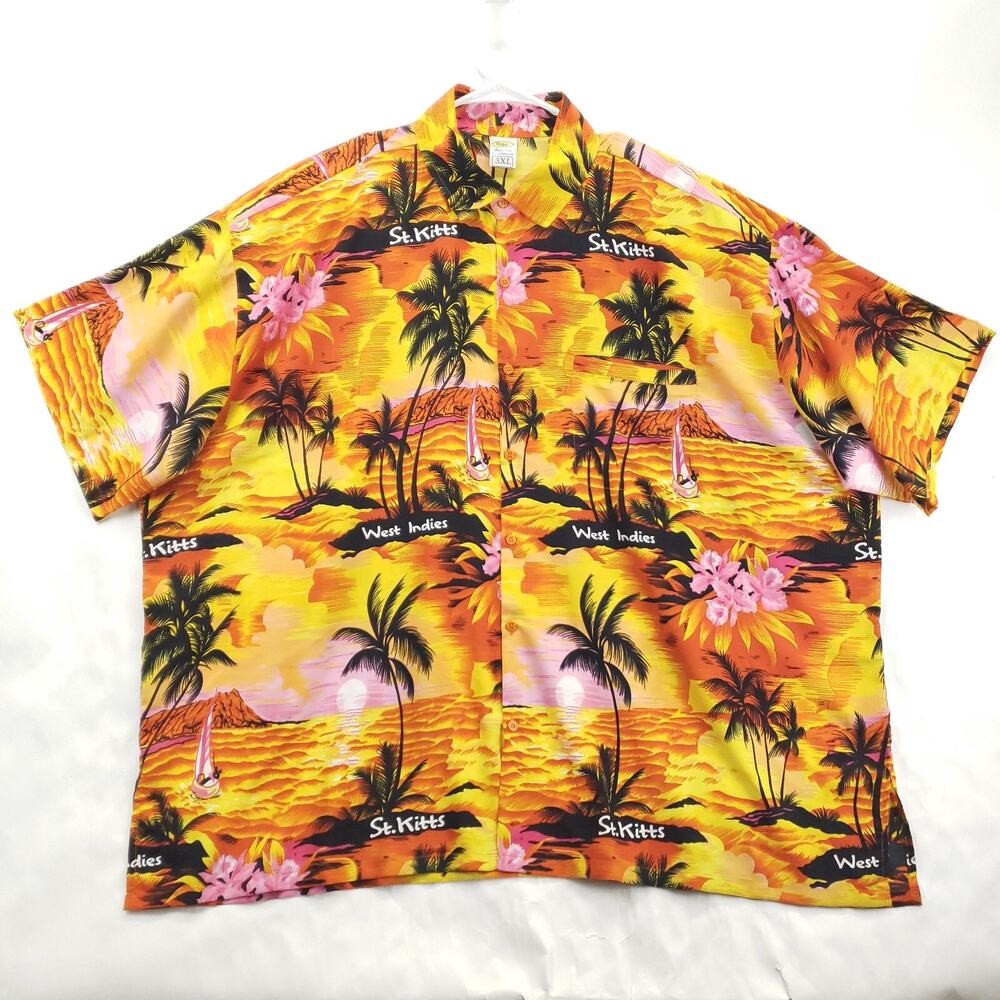 Rima Shirt Mens 3XL Black Yellow Orange Hawaiian West Indies Short Sleeve